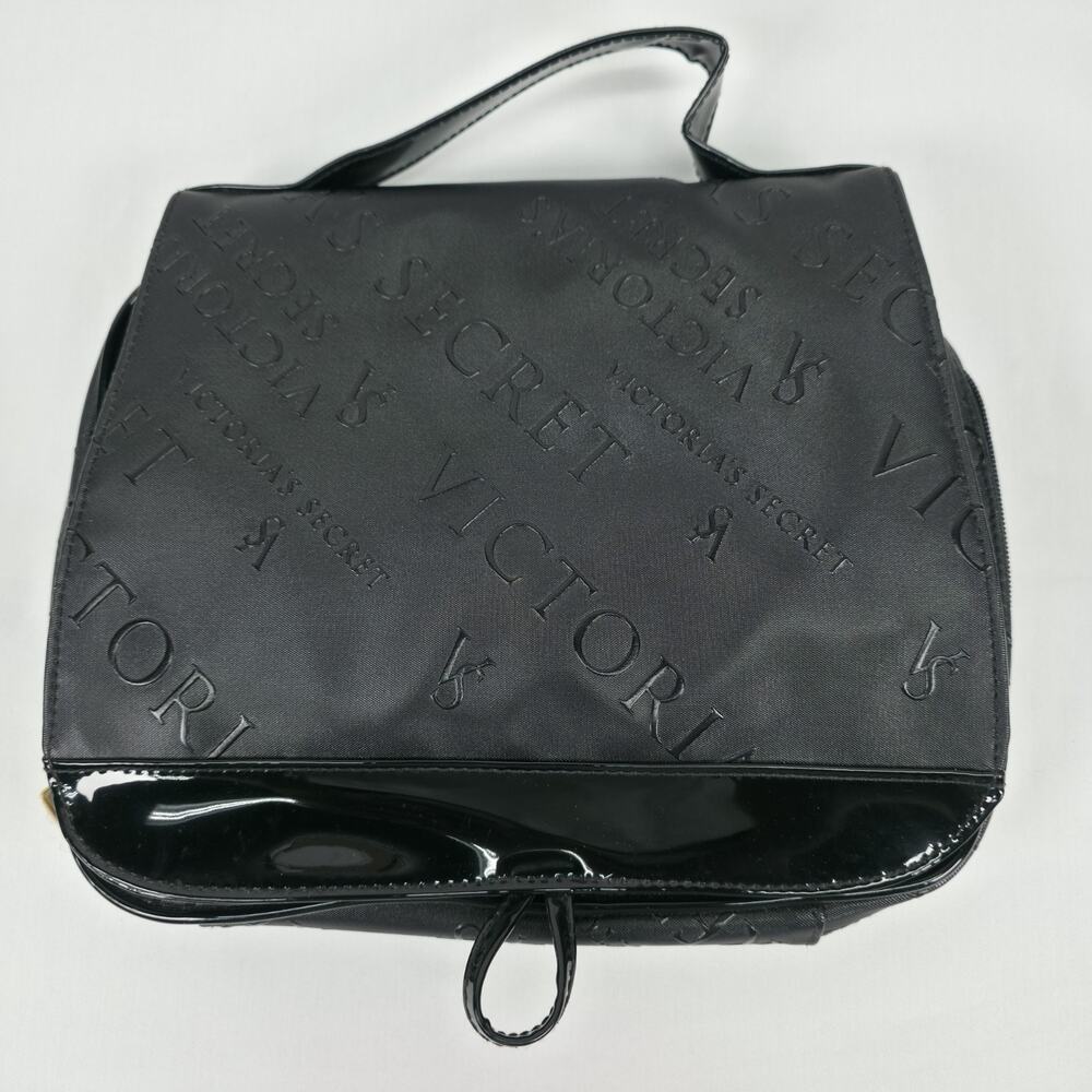Victorias Secret Black Monogram Hanging Travel Cosmetic Makeup Organizer Bag